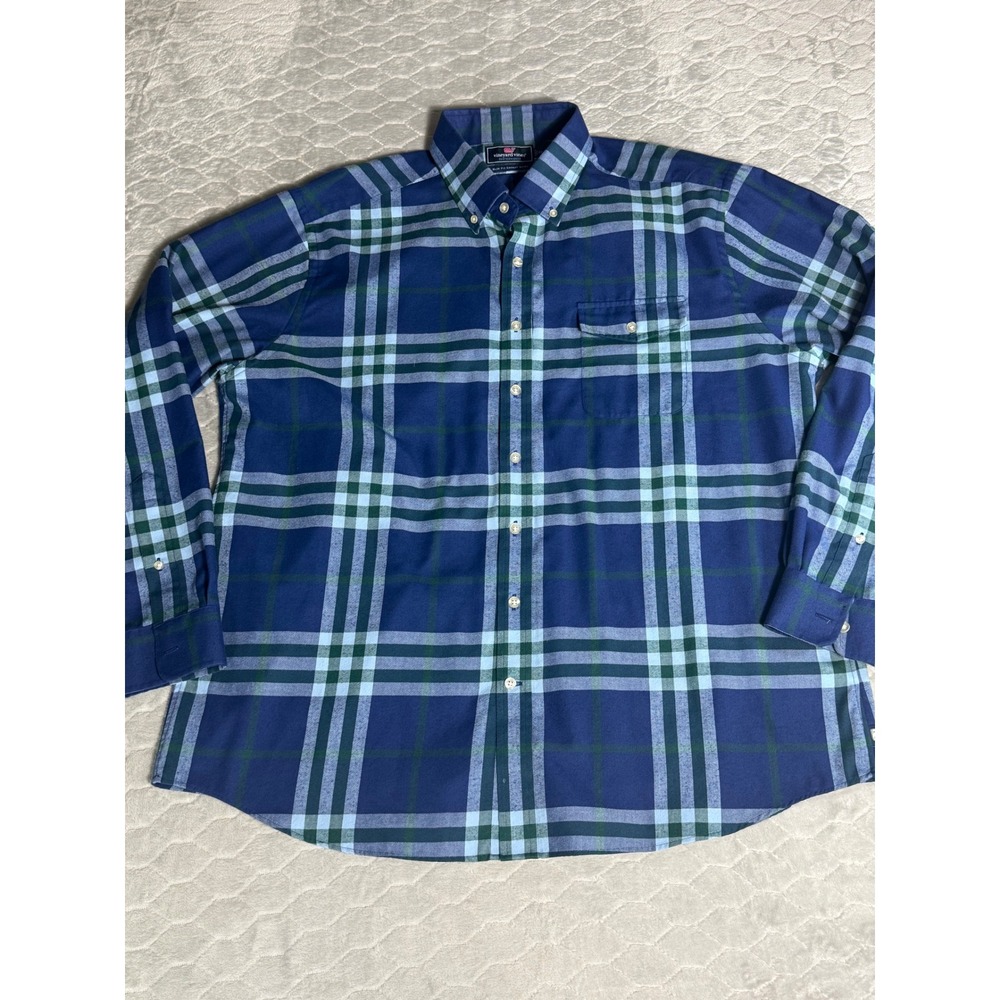 Vineyard Vines Performance Slim Fit Crosby Shirt Mens XXL Blue Plaid Button Down